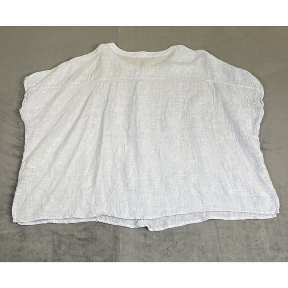 2)Tahari Womens Medium Light Blue & White Linen Button Front Oversized Shirt - Picture 8 of 15